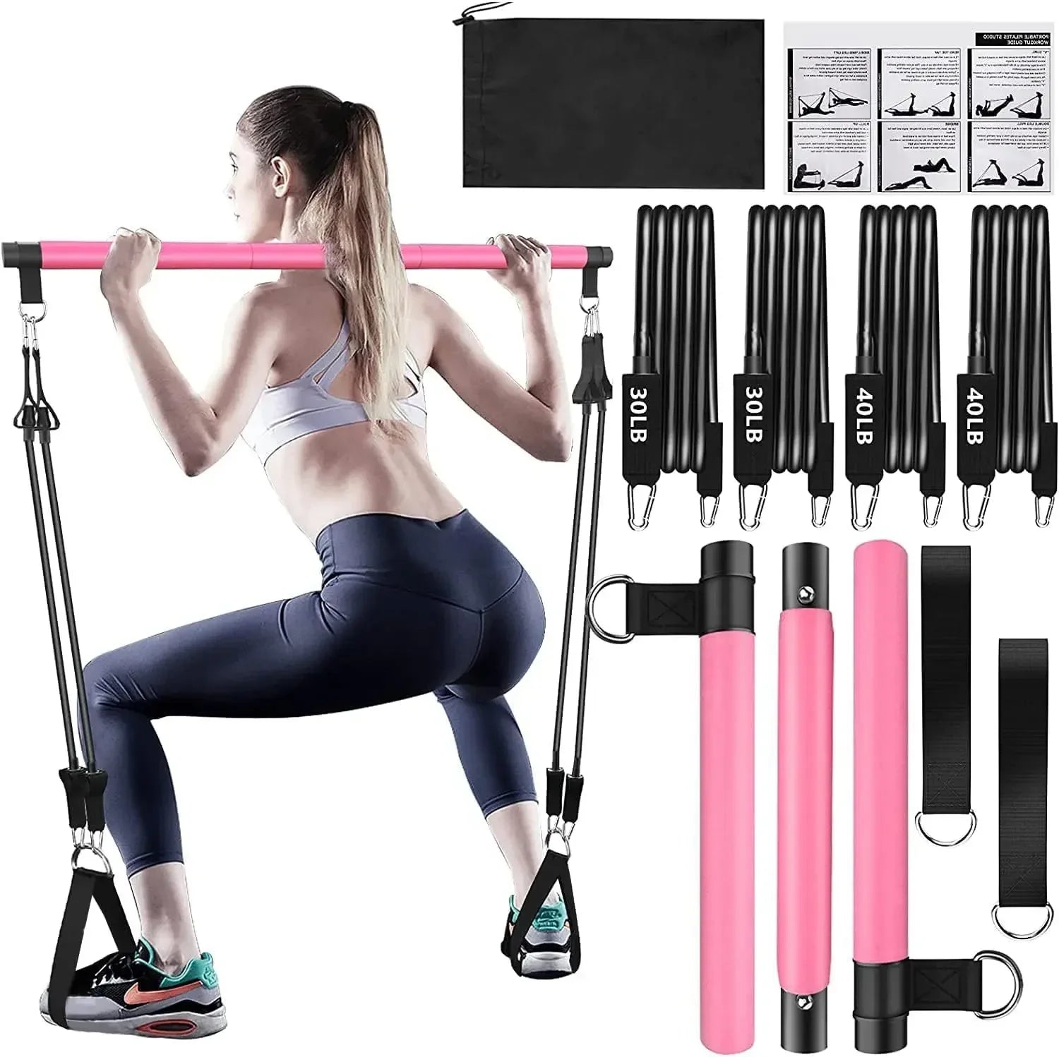 Barra portátil de pilates con banda de resistencia